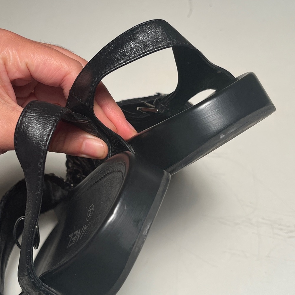 CHANEL Women's Black and White Embellished Sandals - Picture 4 of 10